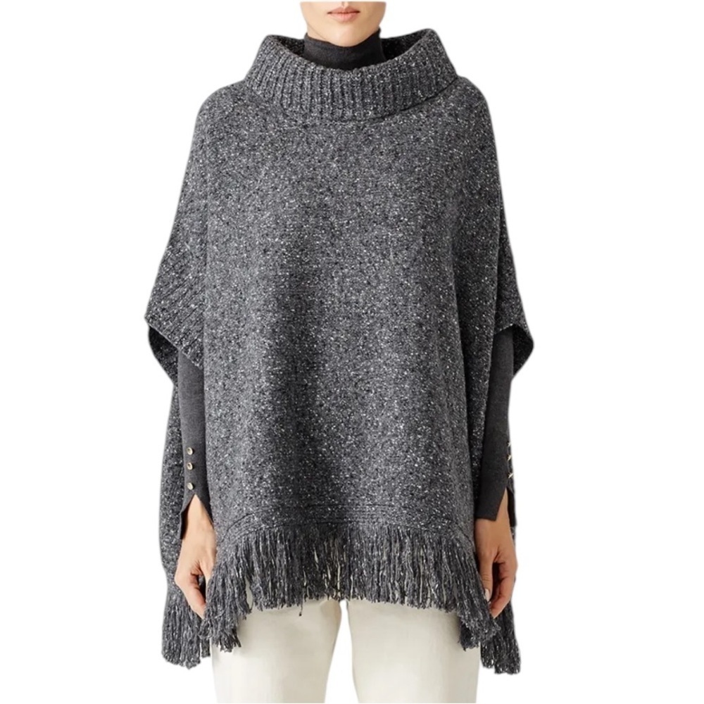 Joie Wool Blend Grey Hatice Fringe Poncho Sweater Size XS/S